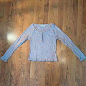 Lucky Brand Women's Long Sleeve Ribbed Top in Heather Pink, Size Medium